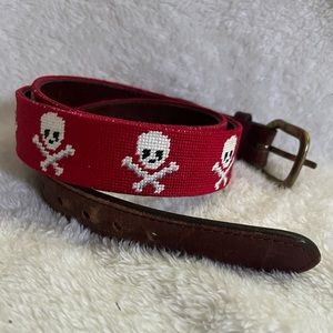 Smathers and Branson Sz 38 Mans Belt Red Skull Jolly Roger Needlepoint